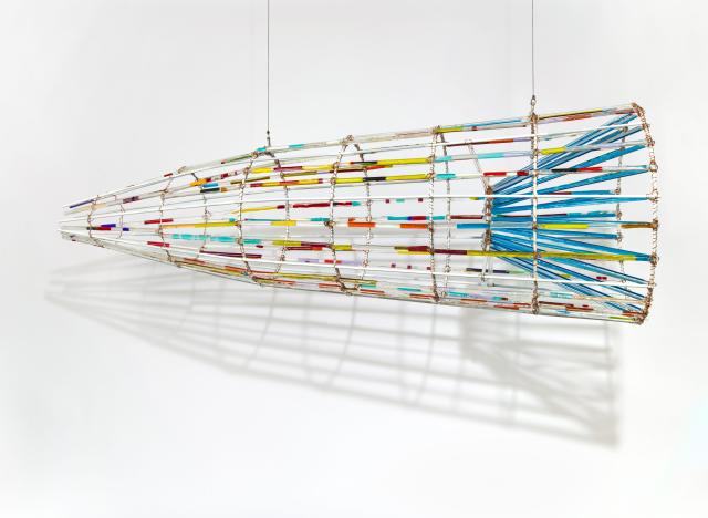 A multi-colored sculptural art piece