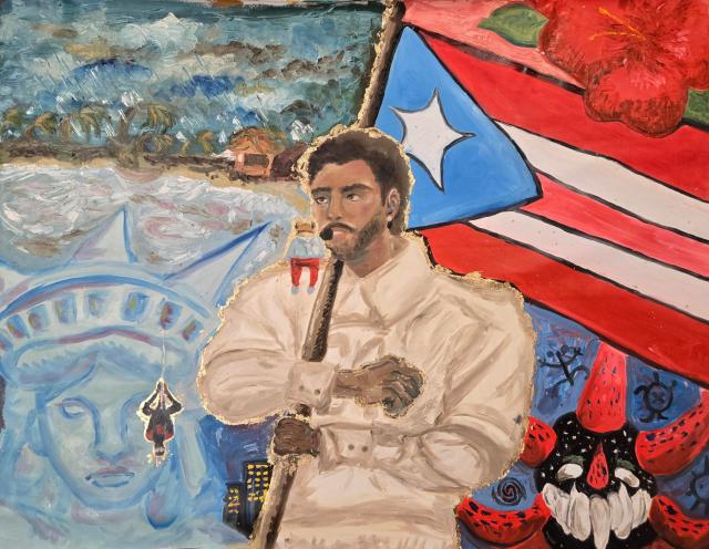 painting of person holding a flag