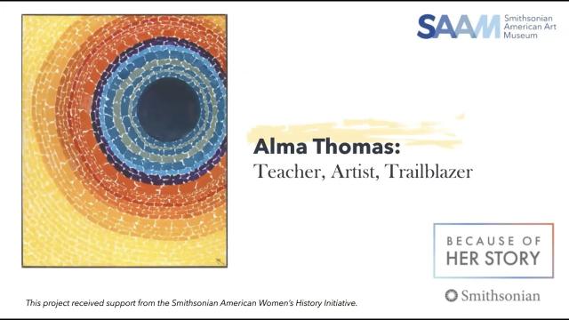 a powerpoint slide showing an artwork by Alma Thomas and the title of the program