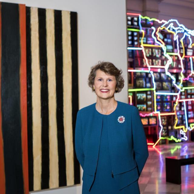  Stephanie Stebich, Former Margaret and Terry Stent Direction in the museum's Lincoln Gallery. Photo by Gene Young. 
