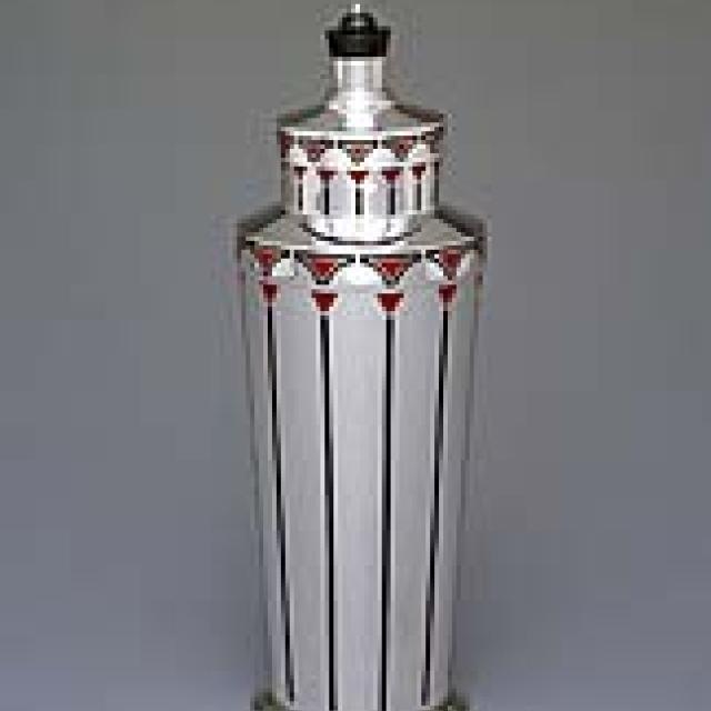 This is an image of a silver cocktail shaker