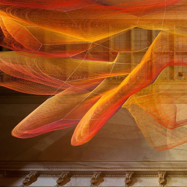 A close up of Echelman's installation for WONDER at the Renwick Gallery.