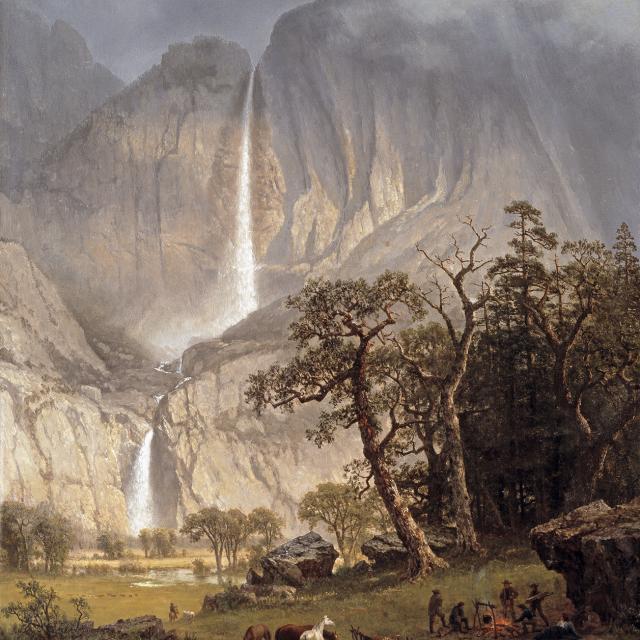 A painting of a waterfall