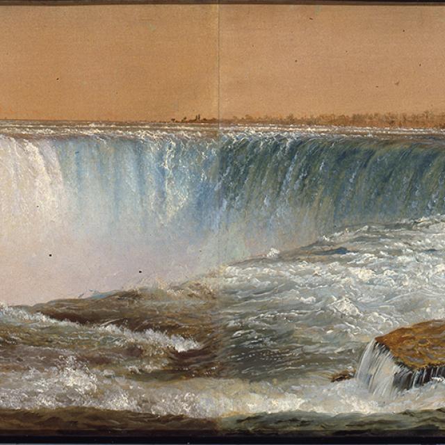 A painting of a waterfall