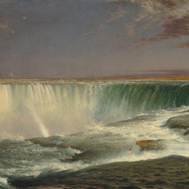 A painting of a waterfall