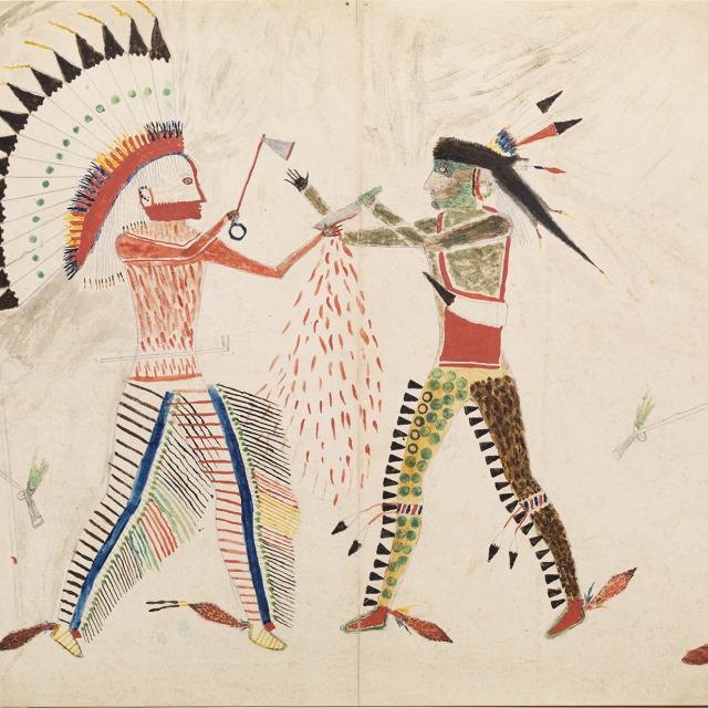 A drawing of two men fighting.