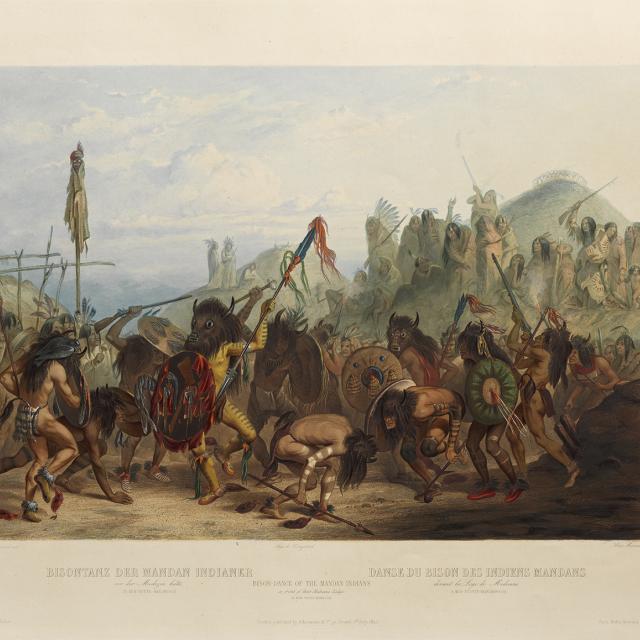 A painting of a dance among Native Americans.