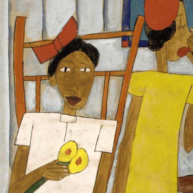 A painting of two figures. 
