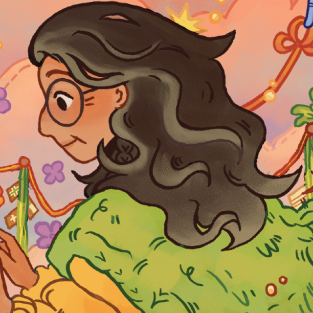 Illustration of a woman surrounded by flowers.