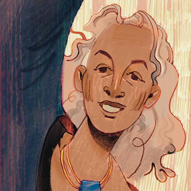 Detail of illustrated portrait of Emma Amos.
