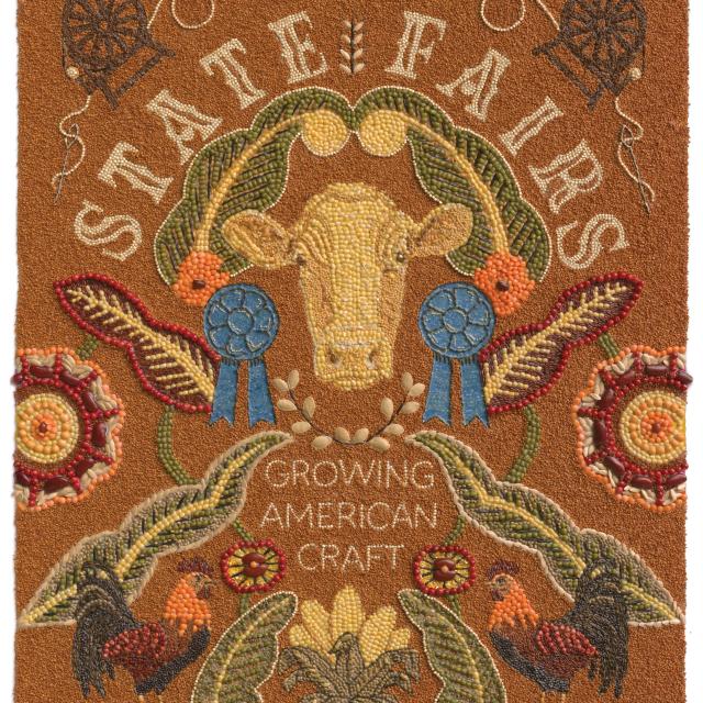 Crop art with the title State Fairs: Growing American Craft and a cow's head in the center.
